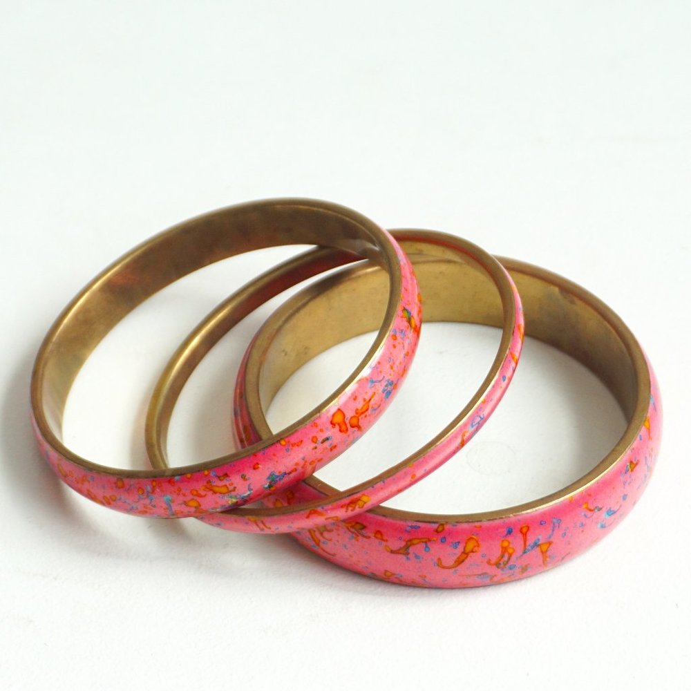 Pink Floral Three-Piece Bangle Set